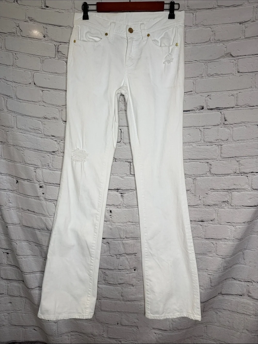 Tory Burch White Distressed Bootcut Jeans Size 27 Excellent Condition